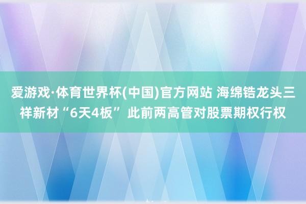 爱游戏·体育世界杯(中国)官方网站 海绵锆龙头三祥新材“6天4板” 此前两高管对股票期权行权